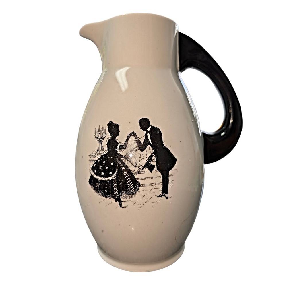 Vintage Victorian Silhouette Pitcher Cream Black Dancing Couple 8.25in